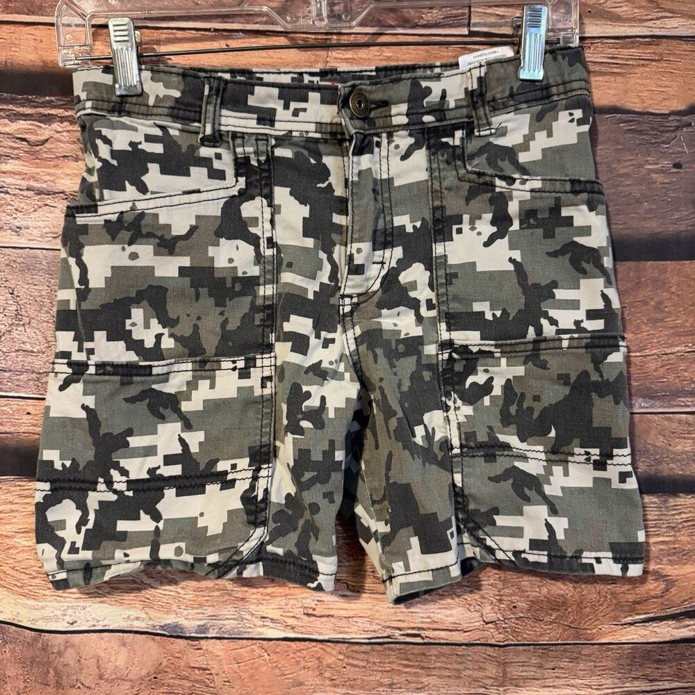 Wrangler Boys Cargo Shorts 12 Regular Gray Green Digital Camo Classic Straight